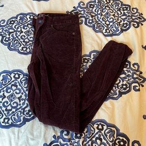 Maroon, crushed velvet skinny jeans